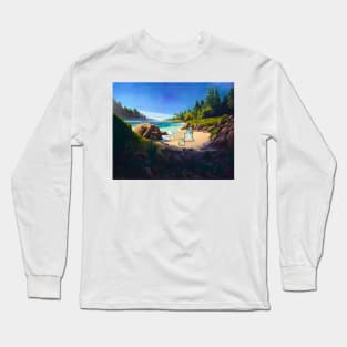 Longneck on vacation, beach, dino, cute dinosaur Long Sleeve T-Shirt